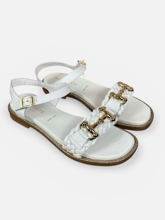 ron white Shoes - Ron White Vidalia Leather Ankle Strap White Gold Accents Sandals Sz EU40 - US9